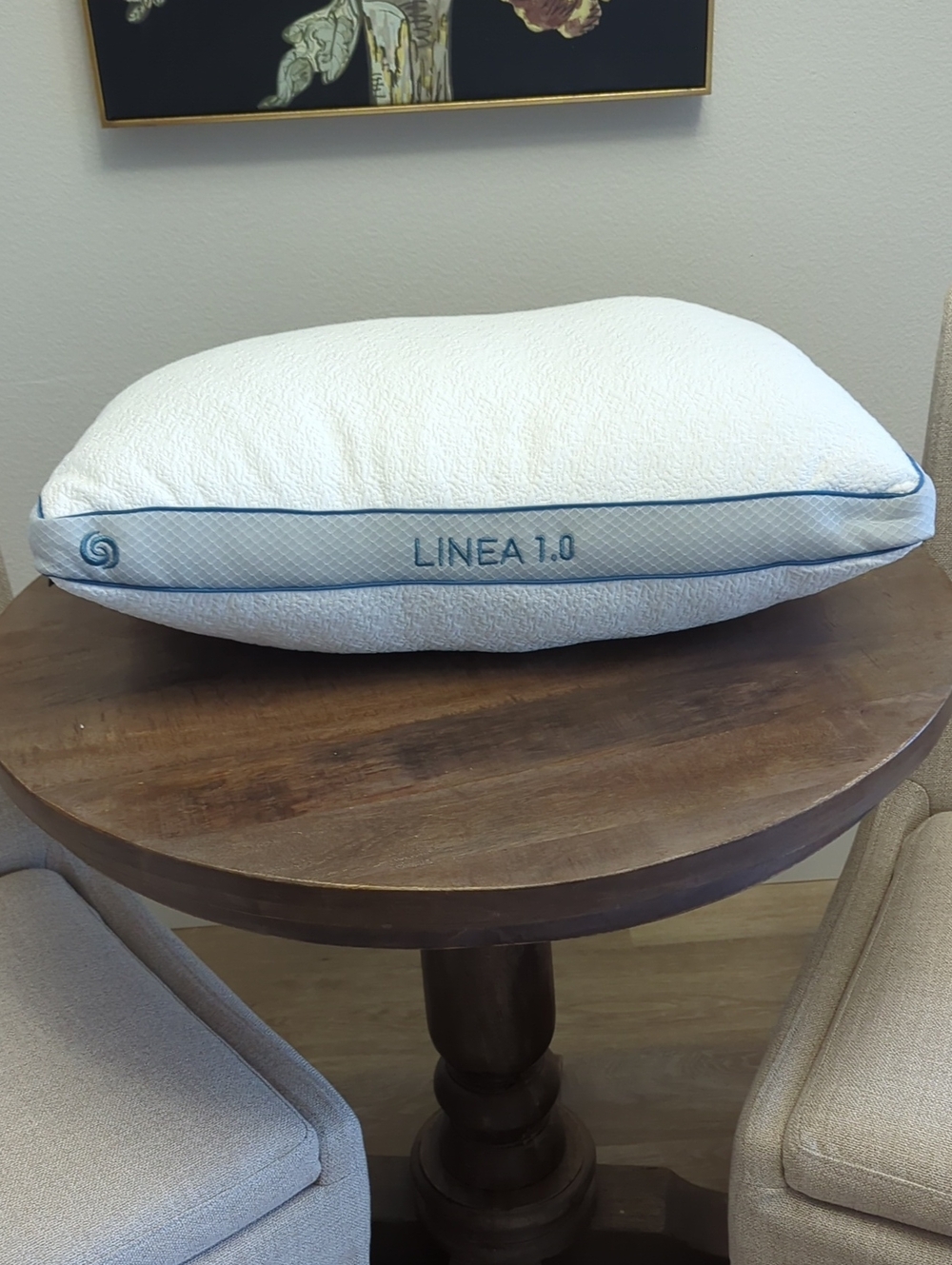 Never Used Linea 1.0 White Pillow with Blue Trim Bedgear